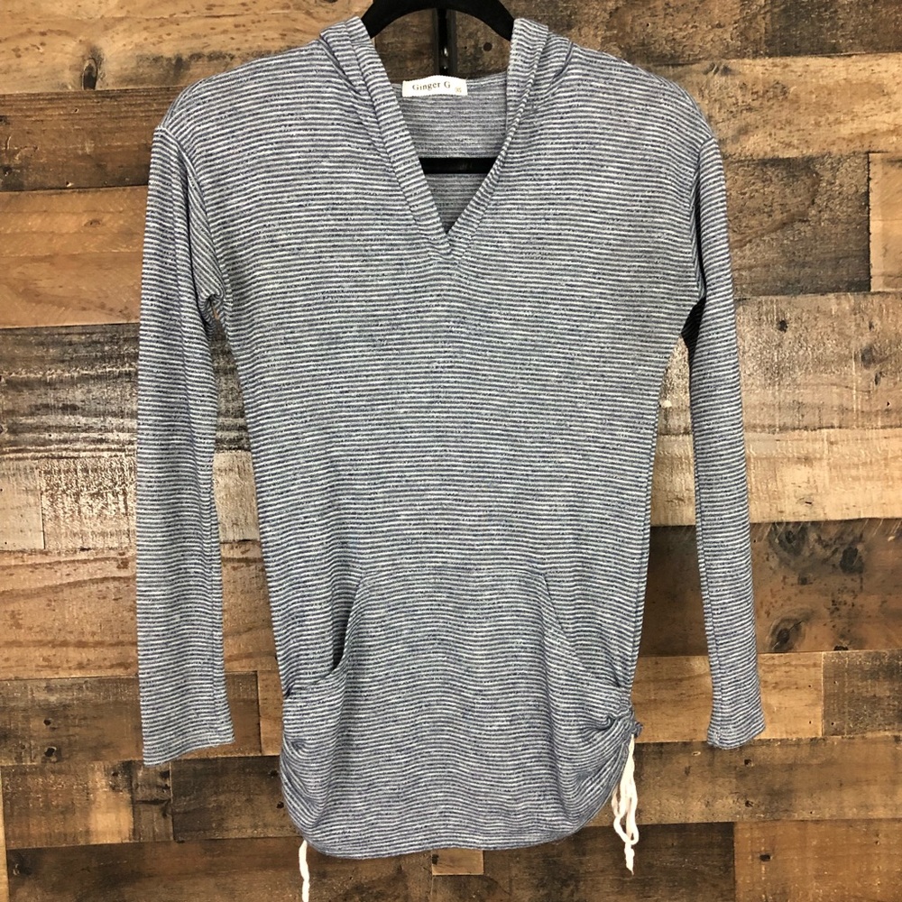 GINGER G blue white stripe hooded top XS